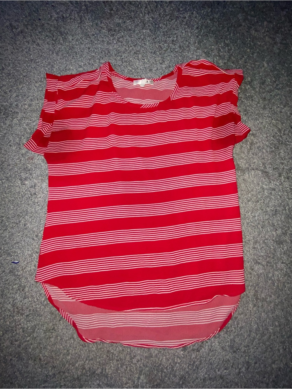 AGACI Red White Striped Flutter Sleeve High Low Blouse Women’s Top Made USA